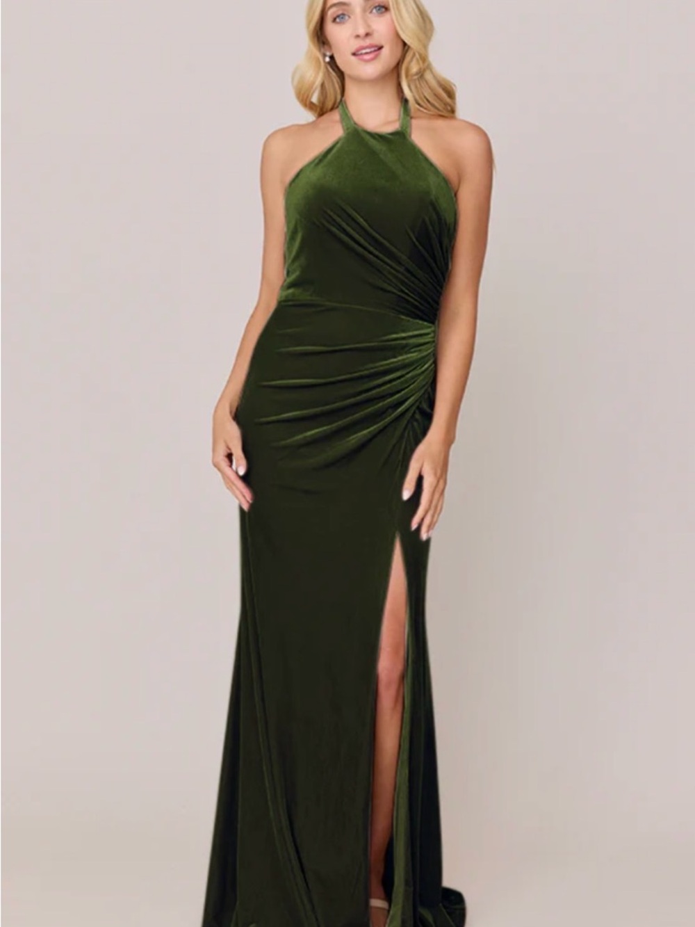 Revelry Fallon Velvet Halter Ruched Velvet Evening Gown